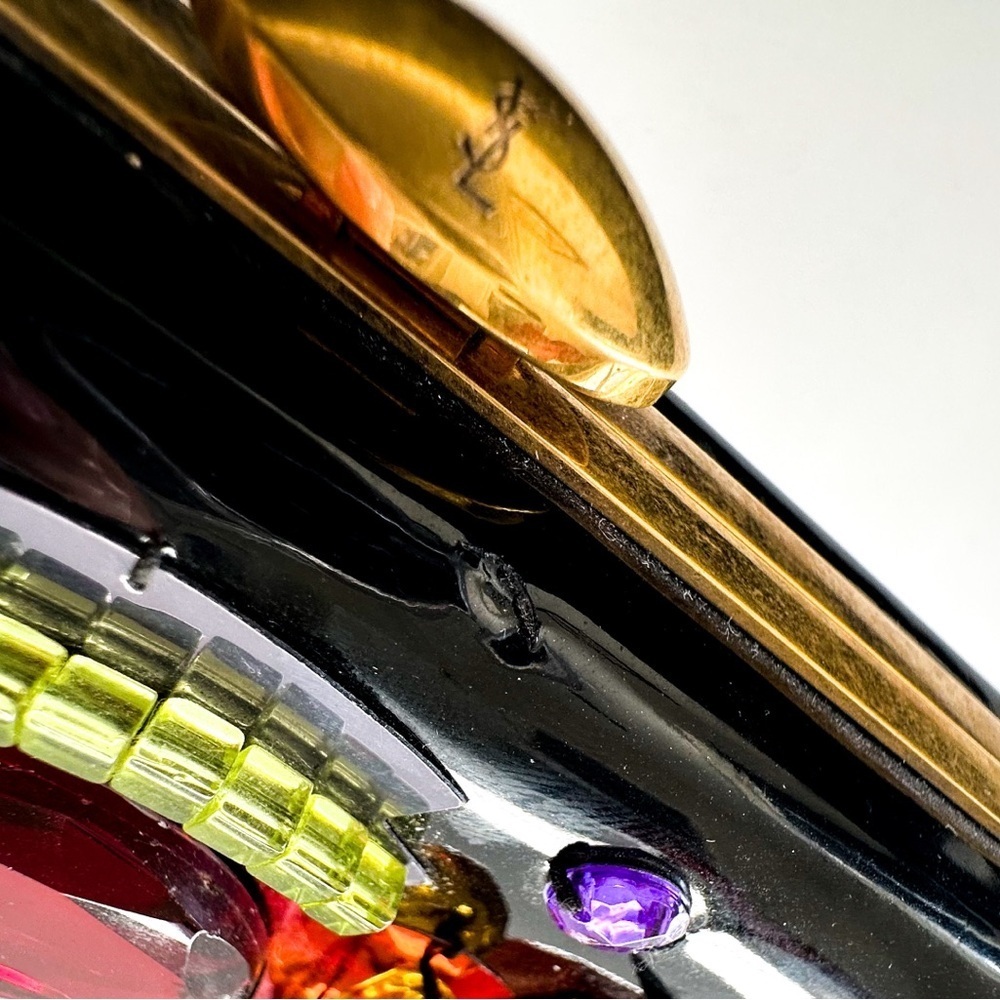 Rare Vintage Yves Saint Laurent Jeweled Patent Leather Minaudière Clutch - Picture 13 of 14
